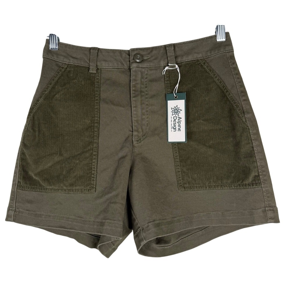 Alpine Design Corduroy womens Pocket Shorts High Rise Vintage Olive Green Size 4